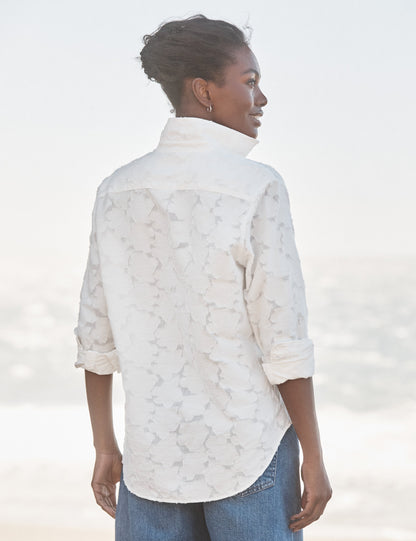 EILEEN Textured White Flowers, Italian Fil Coupé Cotton