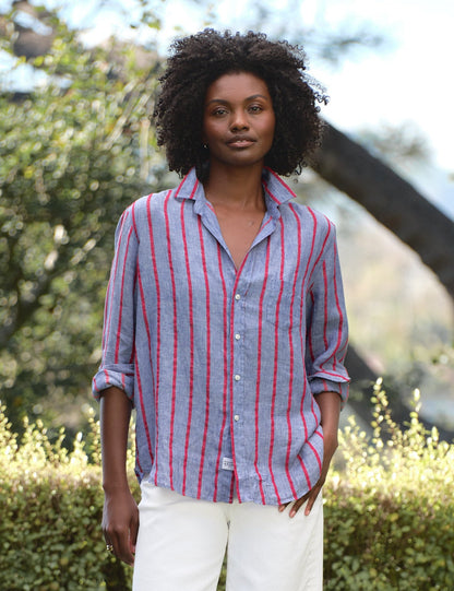 EILEEN Blue and Red Textured Stripe, Italian Classic Linen