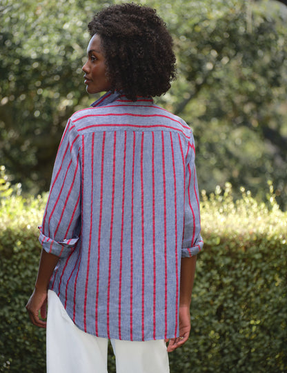 EILEEN Blue and Red Textured Stripe, Italian Classic Linen