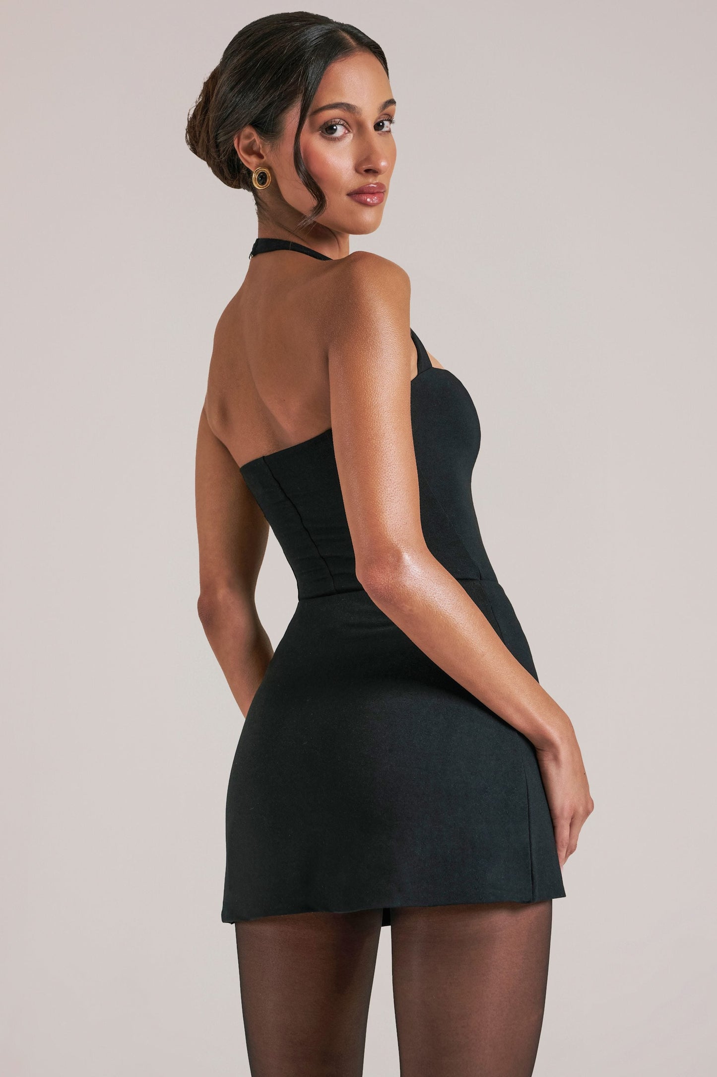 Mid Rise Bodycon Ultra Mini Skirt with Split in Black
