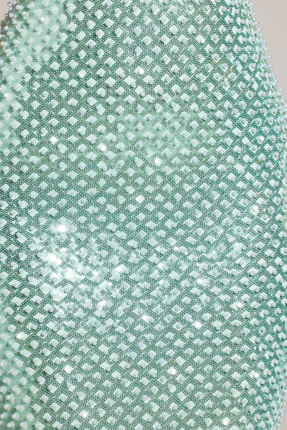Embellished Cowl-Neck Maxi Dress in Aqua Blue