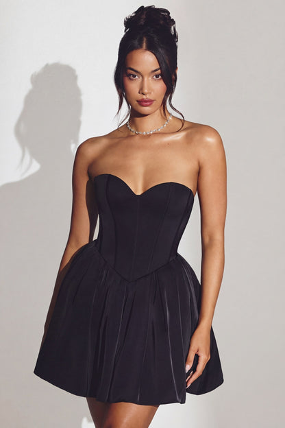 Corset Tulle Mini Dress in Jet Black