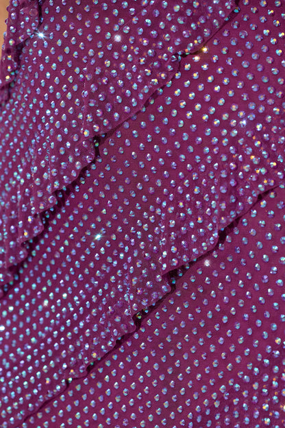 Embellished Bandeau Ruffle Maxi Dress in Plum