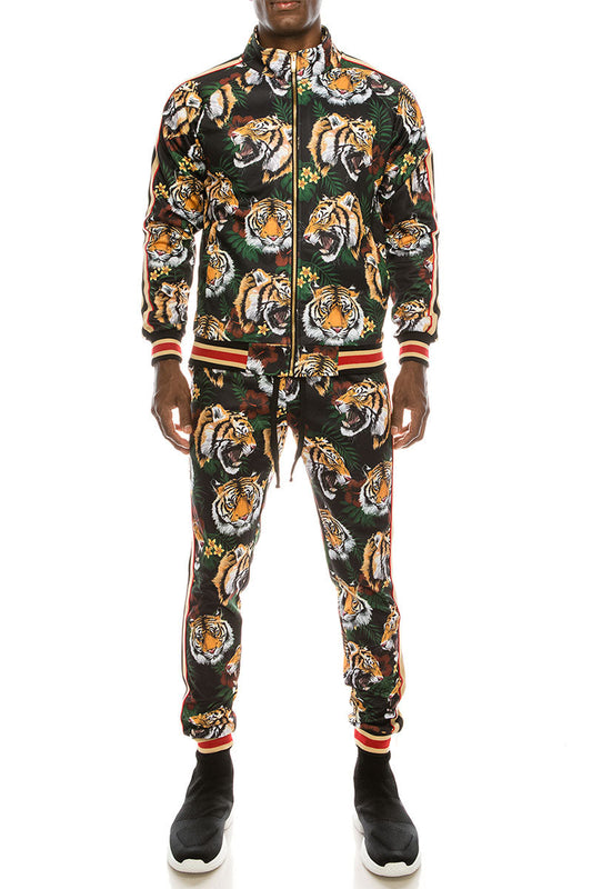 Tiger Floral Track Suit - Black