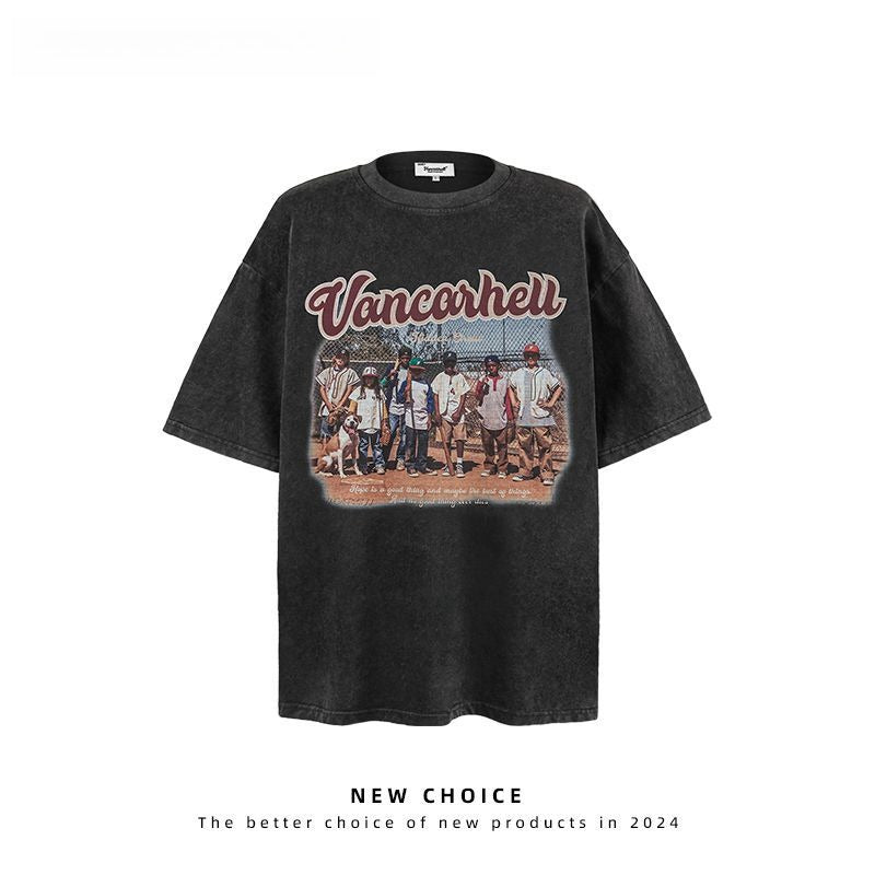 American vintage street T-shirt retro men's loose half-sleeved shirt