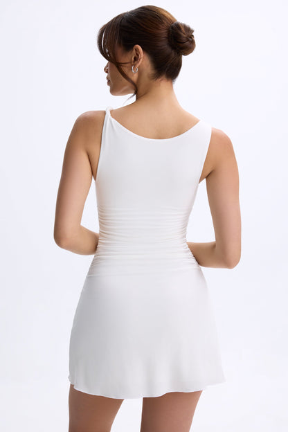 Modal Ruched A-Line Micro Mini Dress in White