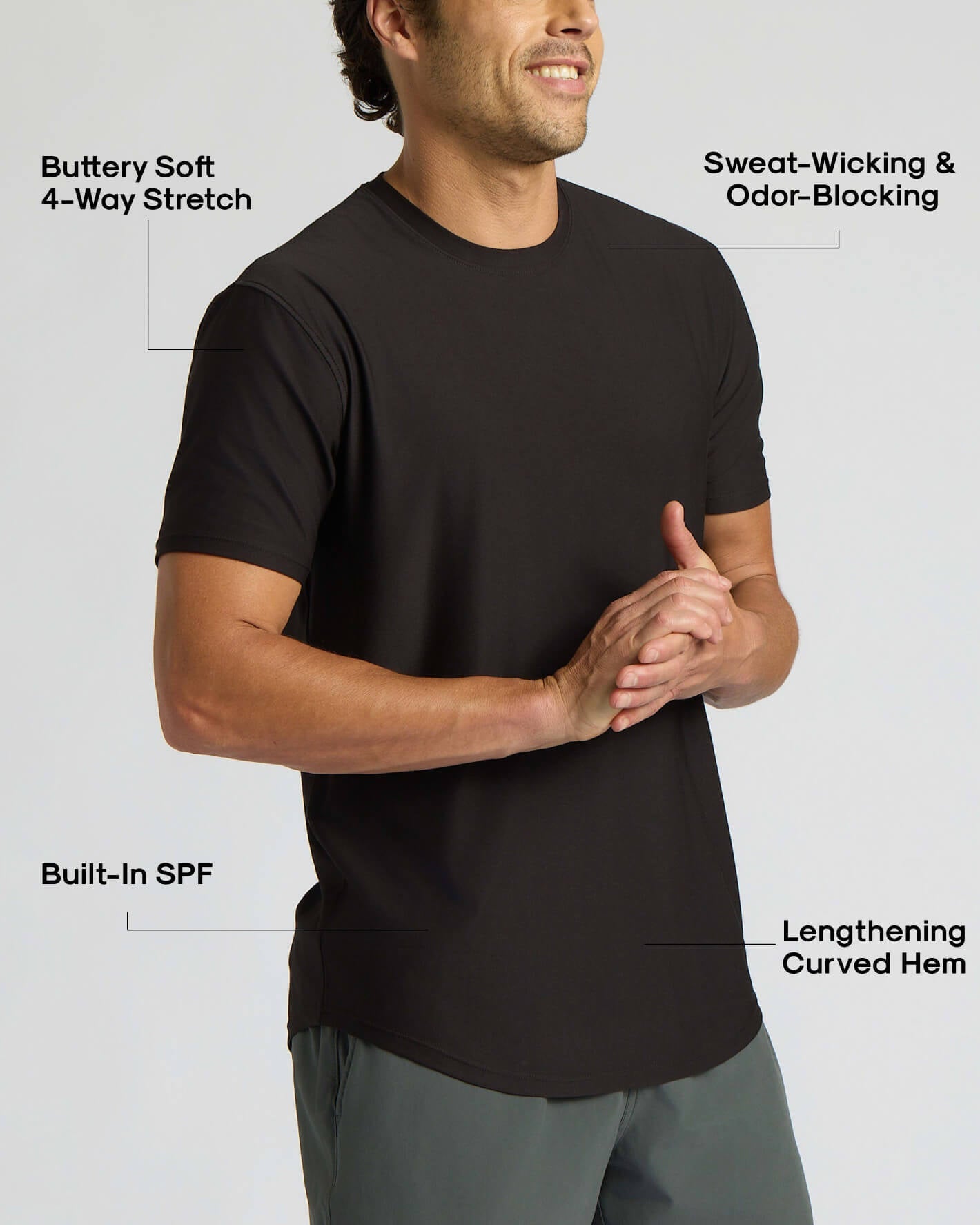 All Black Active Curved Hem Crew 6-Pack
