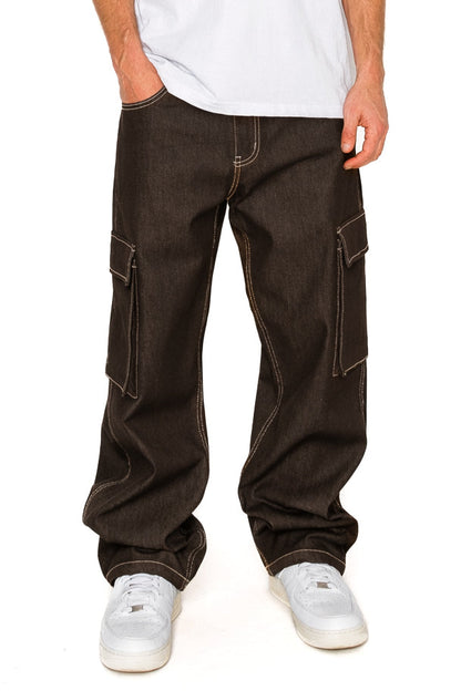 VALOR Baggy Fit Raw Denim Cargo Jeans