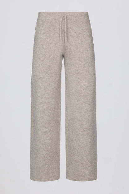 Knit Mid-Rise Wide-Leg Joggers in Beige