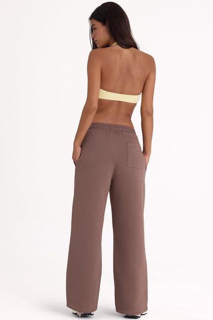 Brushed Jersey Wide-Leg Joggers in Cocoa