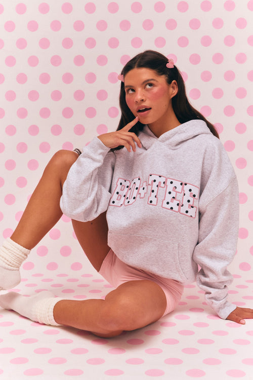 Oversized Applique Hoodie in Grey Marl