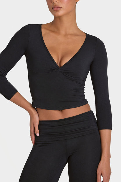 ButterCloud™ 3/4 Sleeve Top in Black