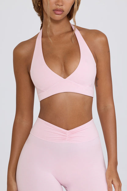 Brushed Jersey V-Neck Sports Bra in Bloom