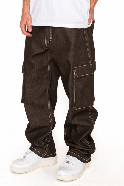 VALOR Baggy Fit Raw Denim Cargo Jeans