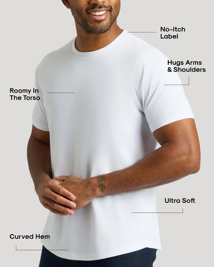 White Curved Hem Classic Crew Neck 6-Pack