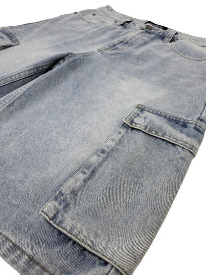 VAULT Baggy Fit Cargo Denim Shorts
