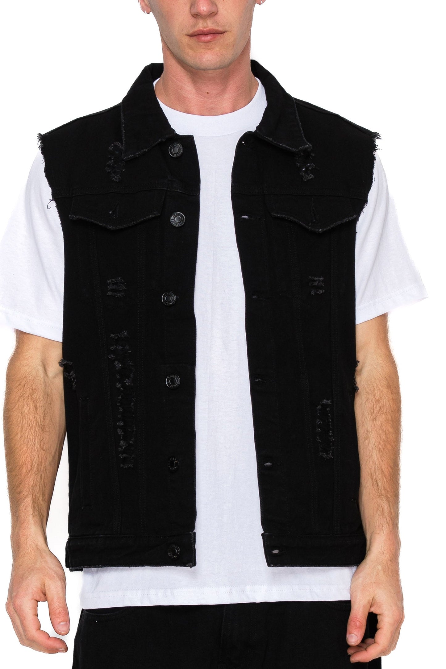 Distressed Denim Vest - Lt. Indigo
