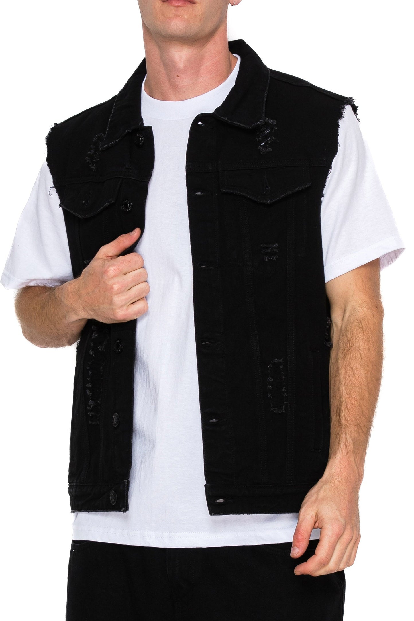 Distressed Denim Vest - Lt. Indigo
