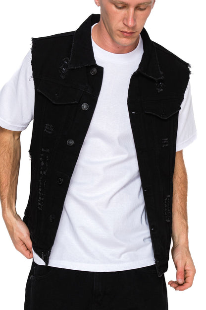 Distressed Denim Vest - Lt. Indigo