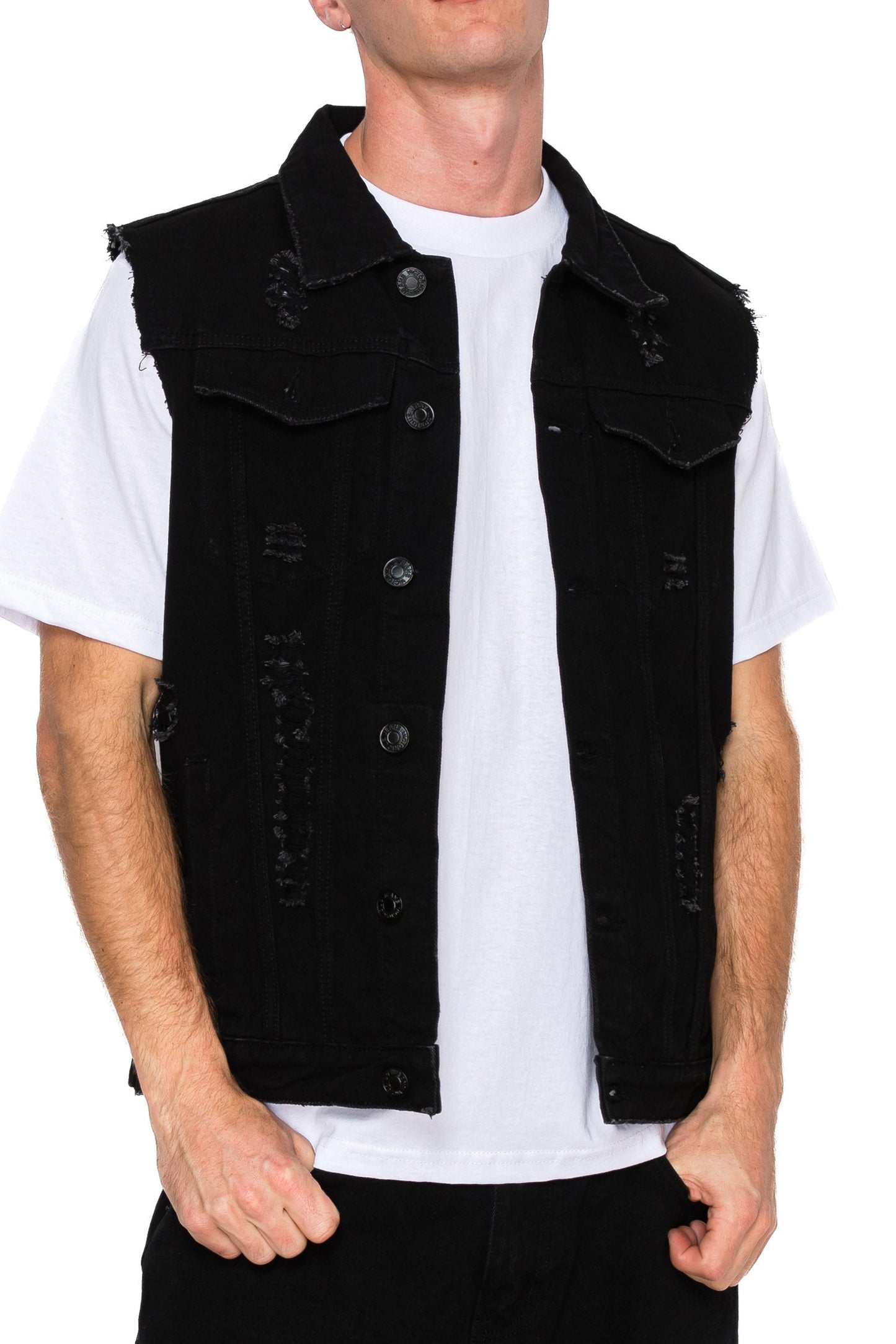 Distressed Denim Vest - Lt. Indigo