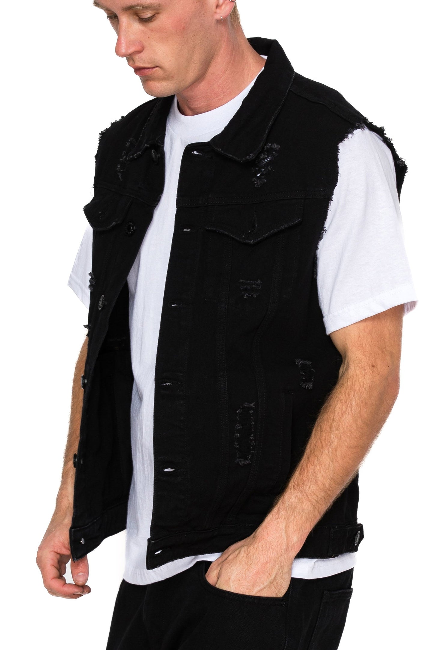 Distressed Denim Vest - Lt. Indigo