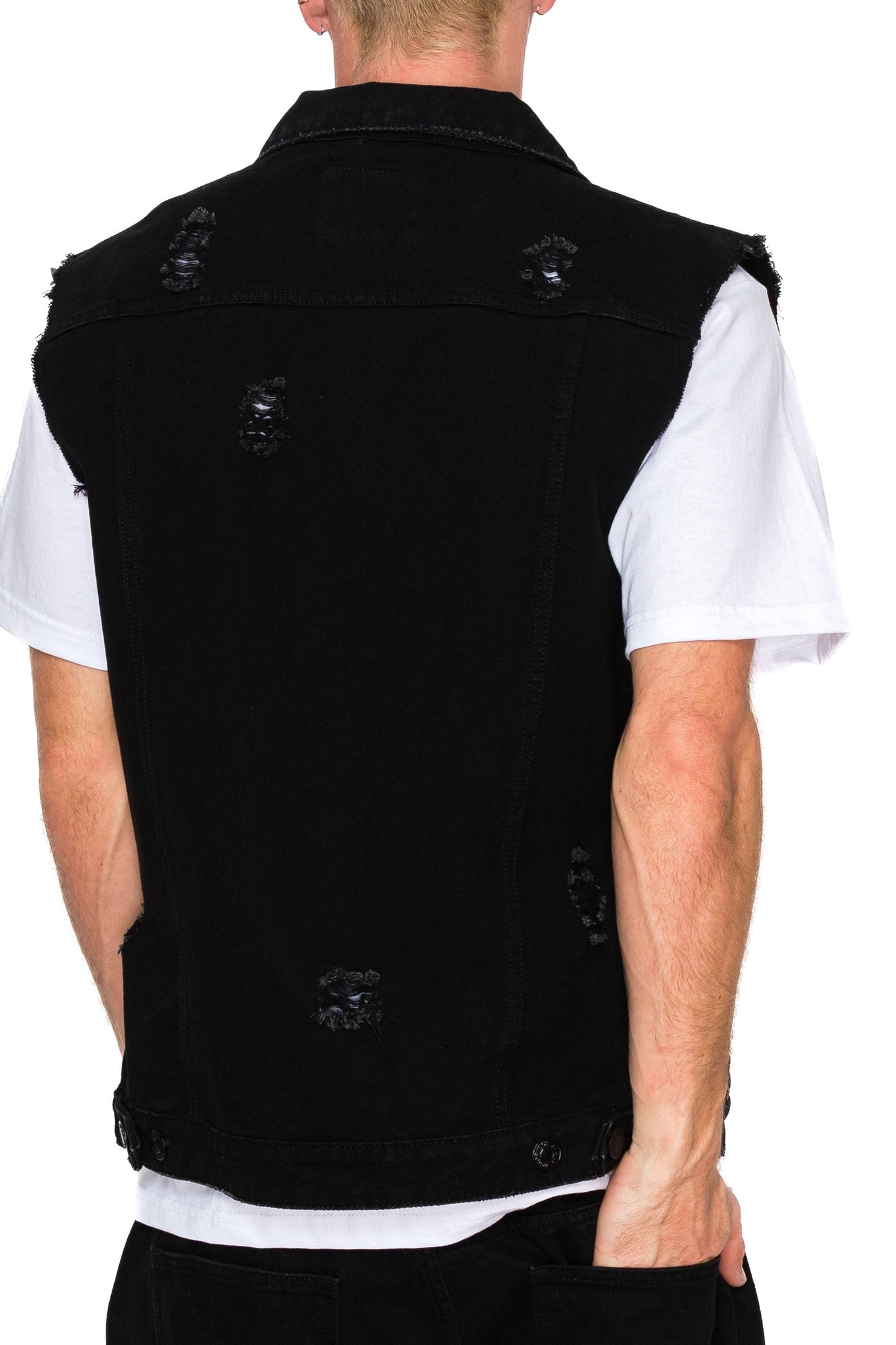 Distressed Denim Vest - Lt. Indigo