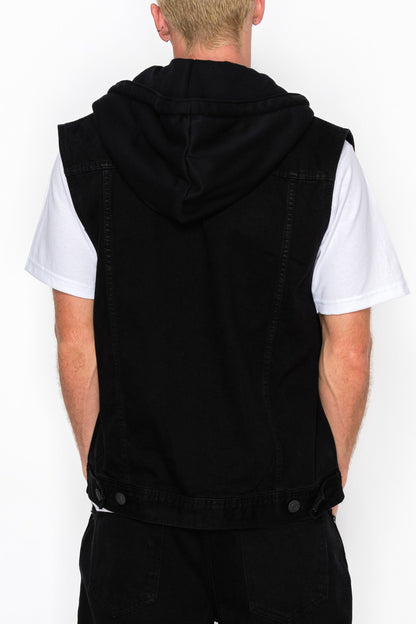 Detachable Hood Denim Vest