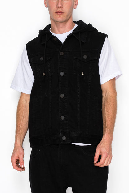 Detachable Hood Denim Vest