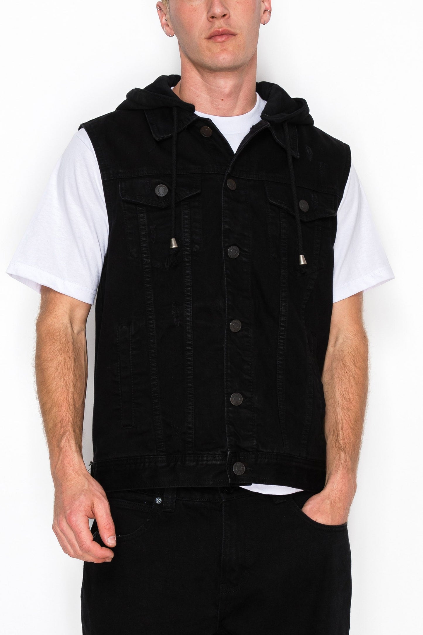 Detachable Hood Denim Vest
