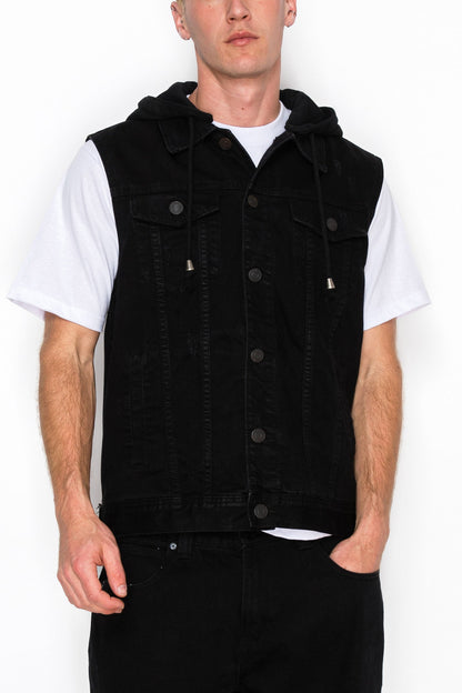 Detachable Hood Denim Vest