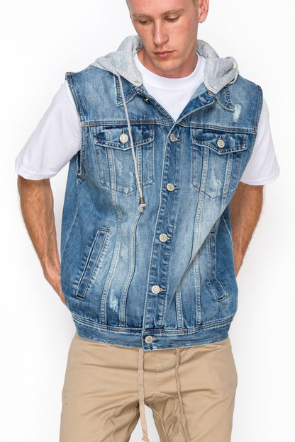 Detachable Hood Denim Vest