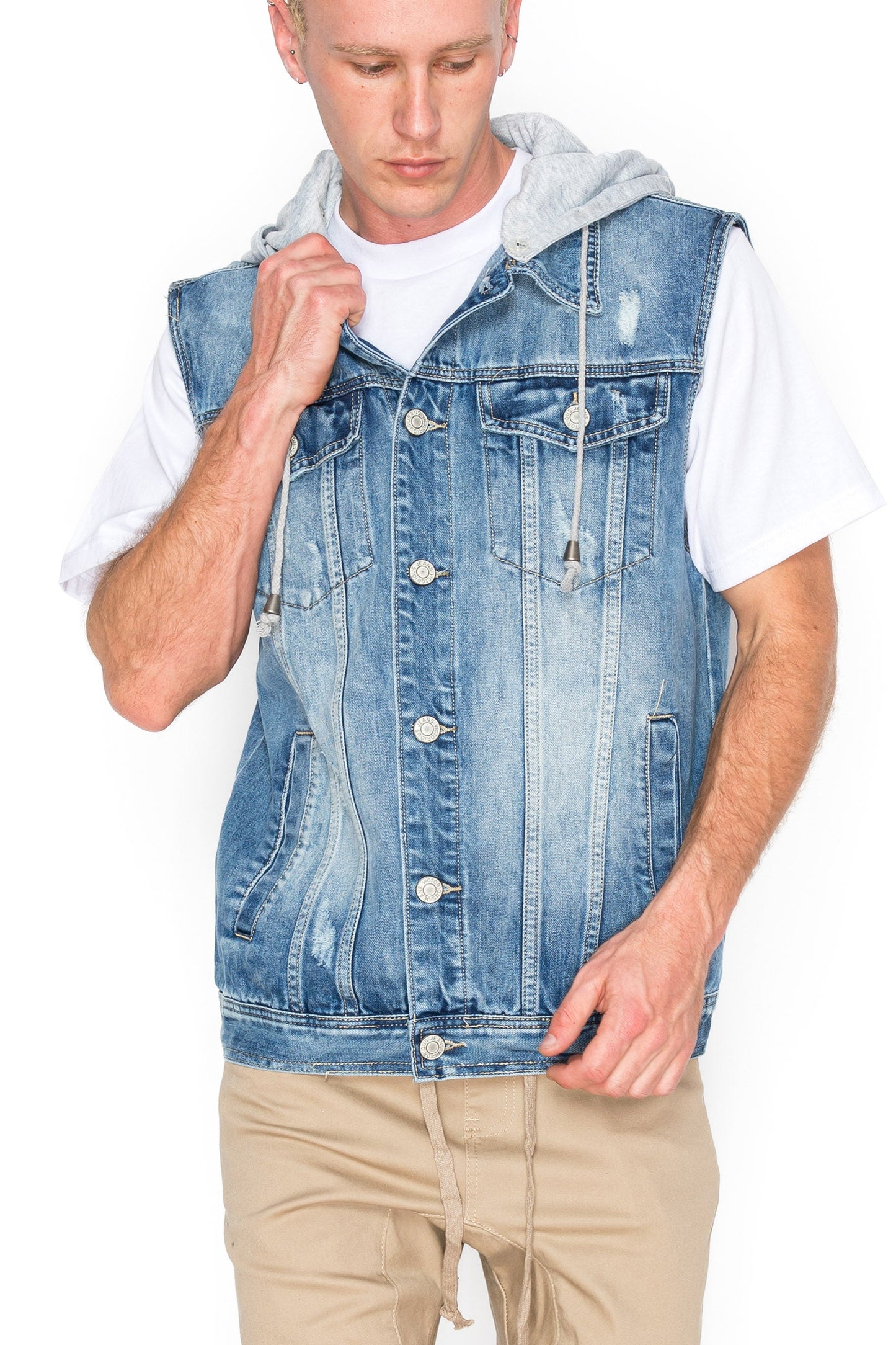 Detachable Hood Denim Vest
