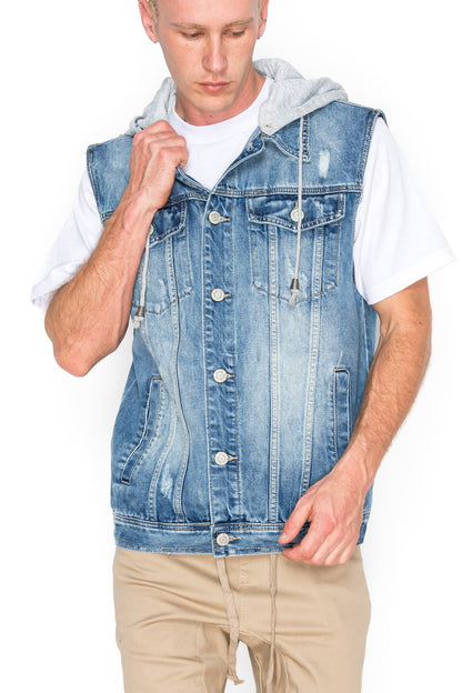 Detachable Hood Denim Vest