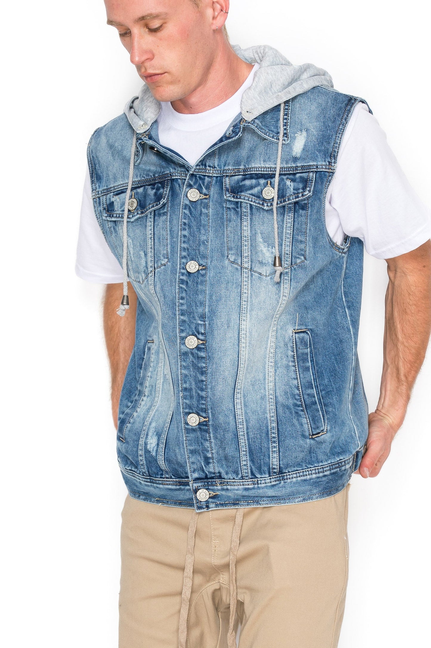 Detachable Hood Denim Vest