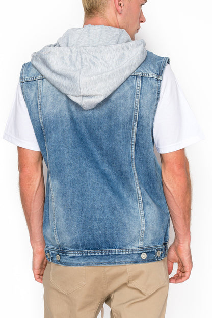 Detachable Hood Denim Vest