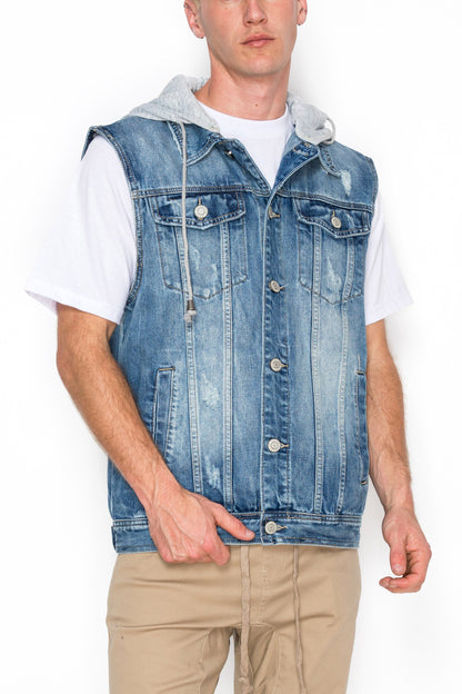Detachable Hood Denim Vest