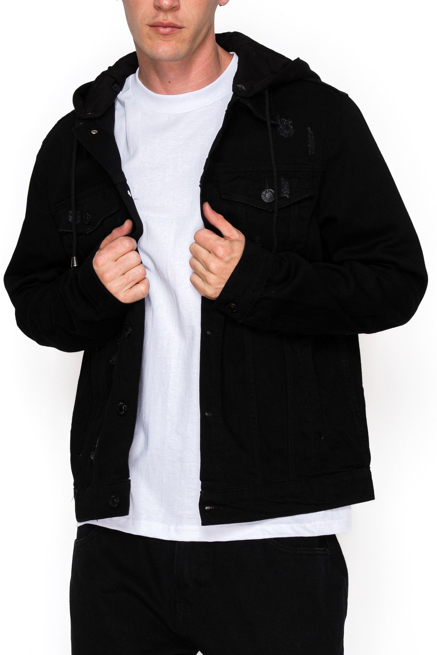 Layered Hooded Denim Jacket