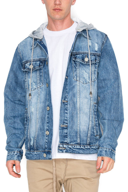 Layered Hooded Denim Jacket