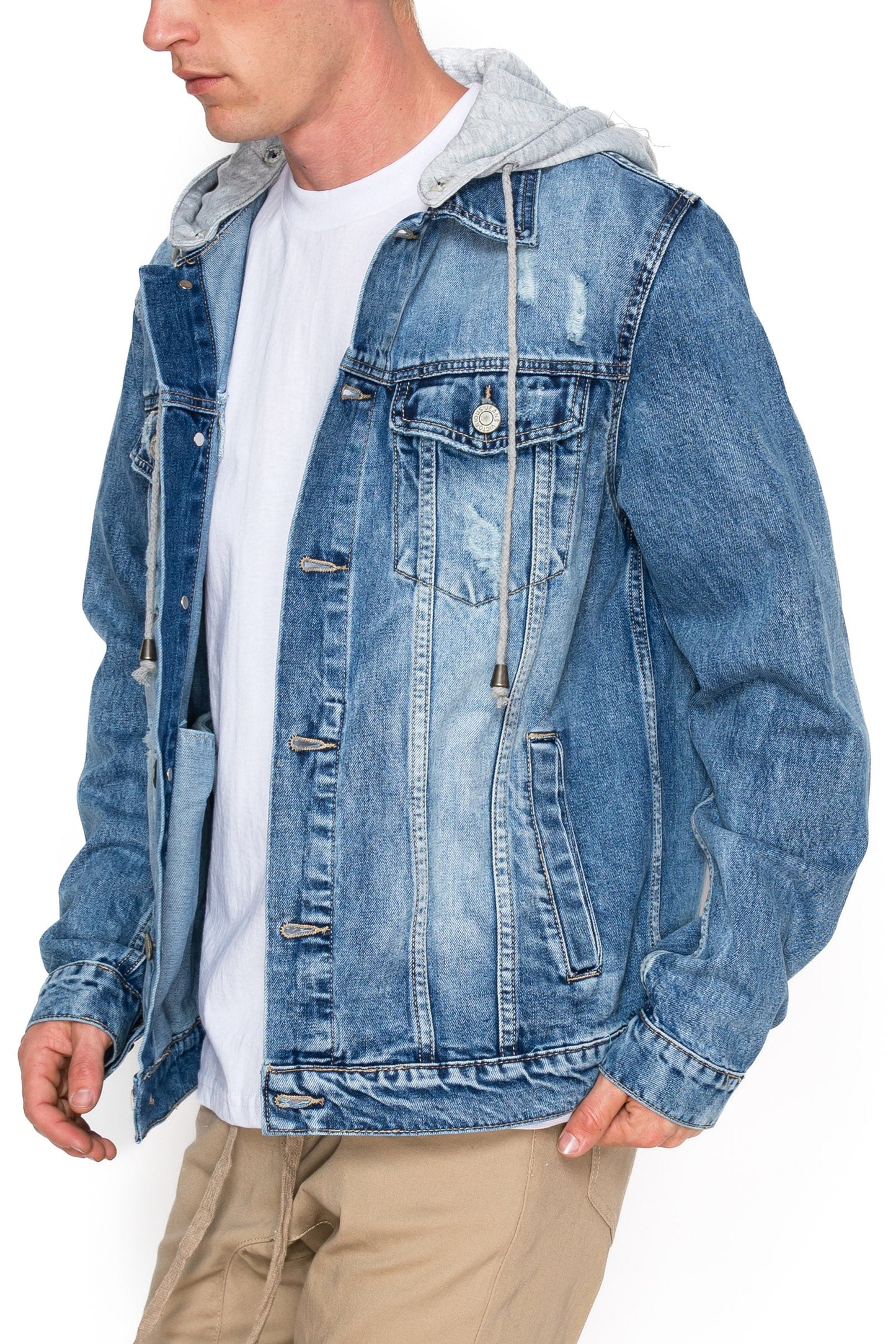Layered Hooded Denim Jacket
