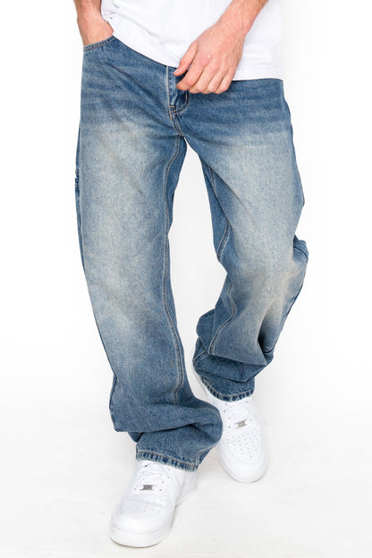 Baggy Fit Sand Washed Jeans with Phone pocket