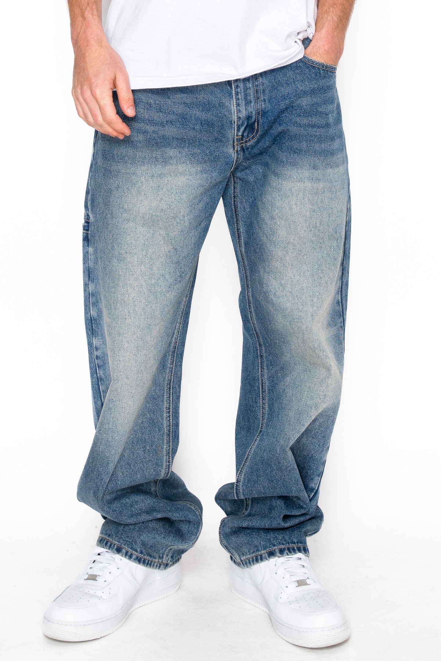 Baggy Fit Sand Washed Jeans with Phone pocket