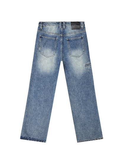 Baggy Fit Sand Washed Jeans with Phone pocket