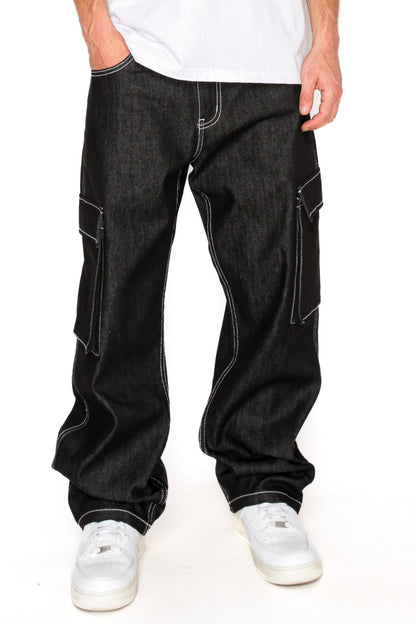 VALOR Baggy Fit Raw Denim Cargo Jeans