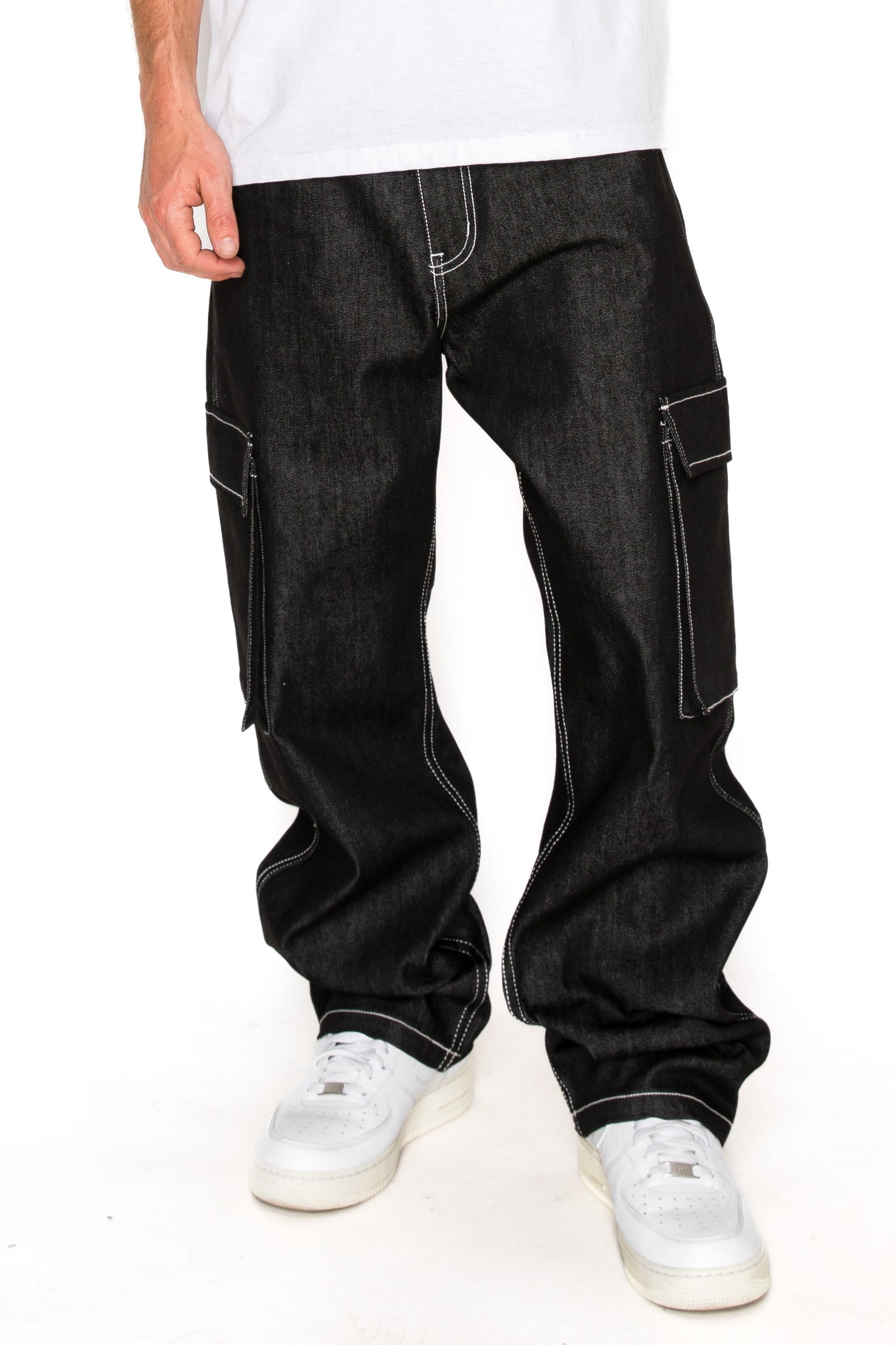 VALOR Baggy Fit Raw Denim Cargo Jeans