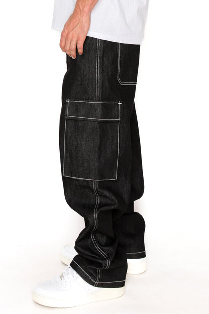 VALOR Baggy Fit Raw Denim Cargo Jeans
