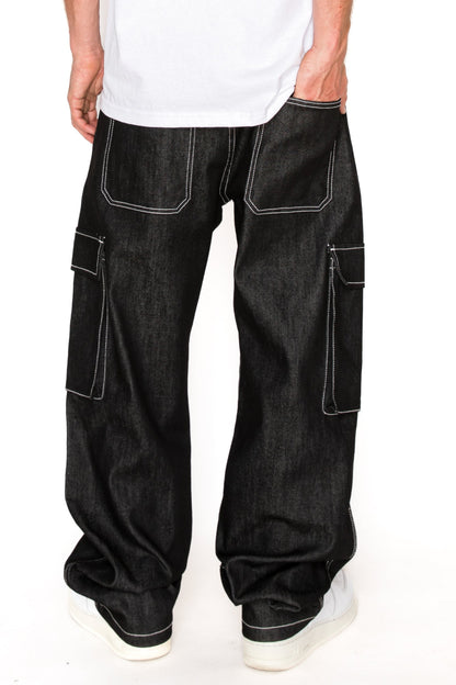 VALOR Baggy Fit Raw Denim Cargo Jeans