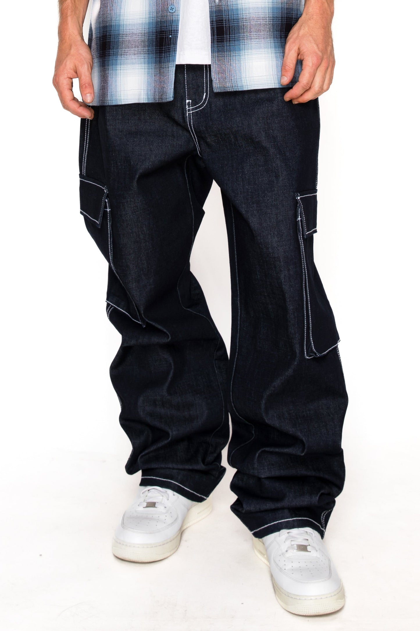 VALOR Baggy Fit Raw Denim Cargo Jeans
