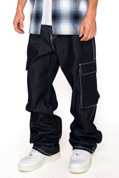 VALOR Baggy Fit Raw Denim Cargo Jeans