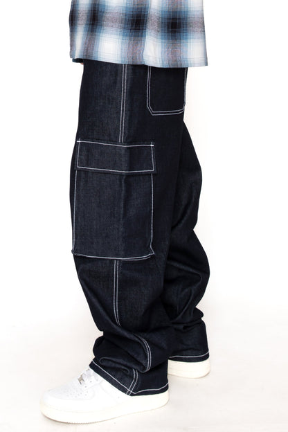 VALOR Baggy Fit Raw Denim Cargo Jeans