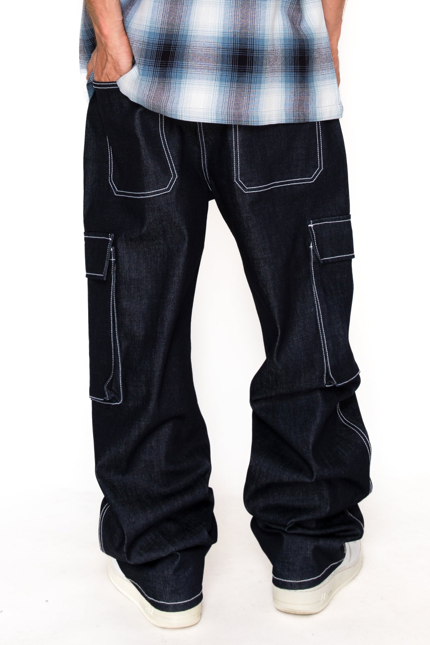 VALOR Baggy Fit Raw Denim Cargo Jeans